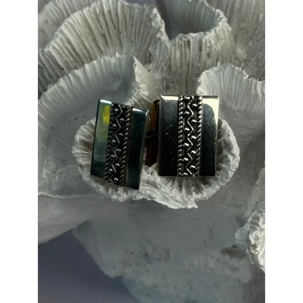 Vintage 925 Sterling Silver Cufflinks Length 0.70 Inch